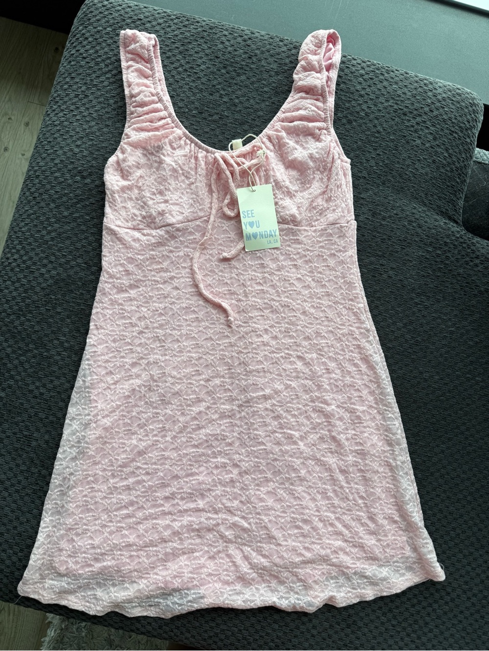 See You Monday Light Pink Textured Sleeveless Mini Dress